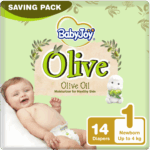 BabyJoy Olive Diapers Size 1 (14 Pcs) - For Your Baby's Skin - Image 2