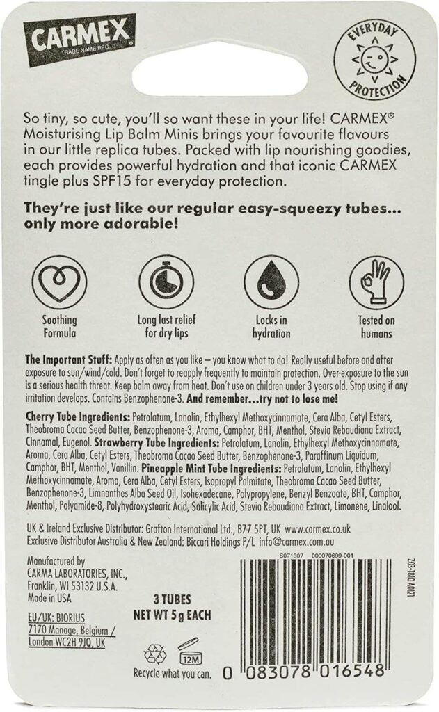 Carmex Moisturising Lip Balm Minis SPF 15 3 Pack 5gm Each - Image 6