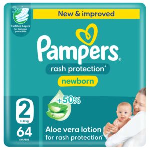 Pampers Rash Protection Taped Diapers, Size 2, 64 Count