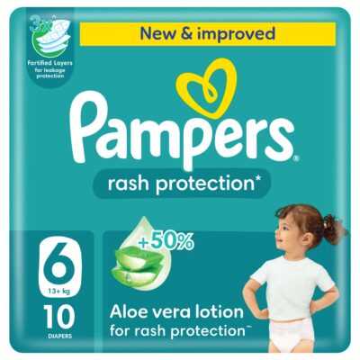 Pampers Rash Protection Taped Diapers, Size 6, 13+kg, Carry Pack, 10 Count