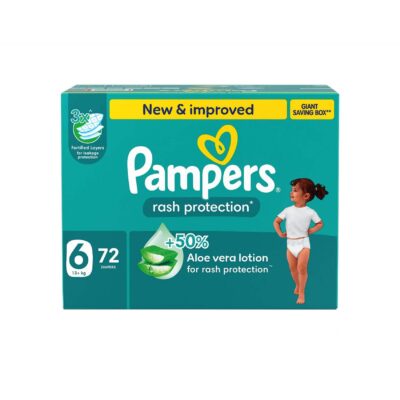Pampers Rash Protection Taped Diapers, Size 6, 13+kg, Giant Box, 72 Count