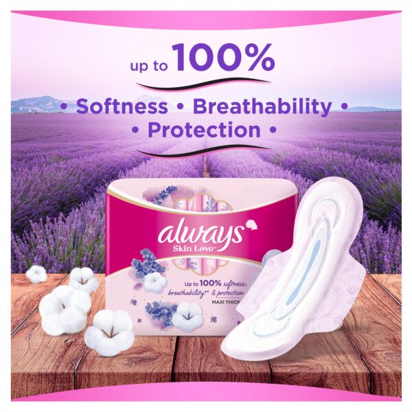 Always Cotton Skin Love Sanitary Pads with Lavender Oil, 10 Large Thick Pads