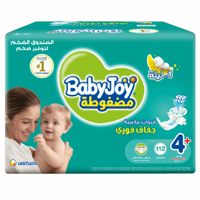 ⁦بيبي جوي مقاس 4+ صندوق ميجا - 112 حفاضة⁩ - الصورة ⁦1⁩