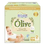 BabyJoy Olive Diapers Size 2 (3.5-7 Kg) - Box of 136