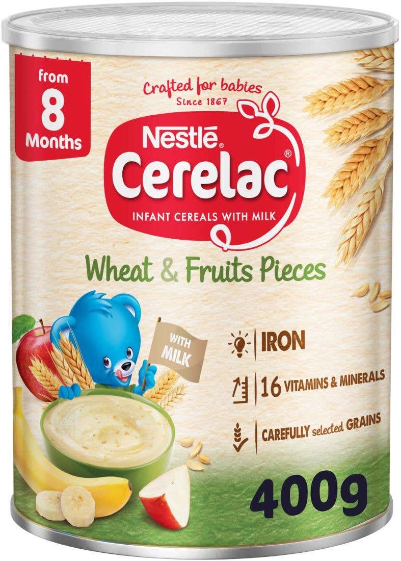cerelac-baby-cereal-fruit-pieces-400-gm-0wjpg.jpg Cerelac Baby Cereal Wheat & Fruit Pieces 400g - Complete Nutrition for Your Baby - Image 1