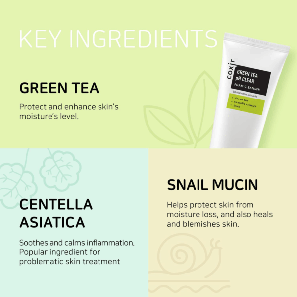 Coxir Green Tea pH Clear Cleanser 150ml - Balanced & Soothed Skin - Image 2