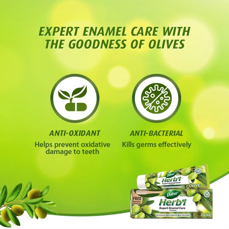 Dabur Herbal Toothpaste Olive -150g + Free Toothbrush - Image 3