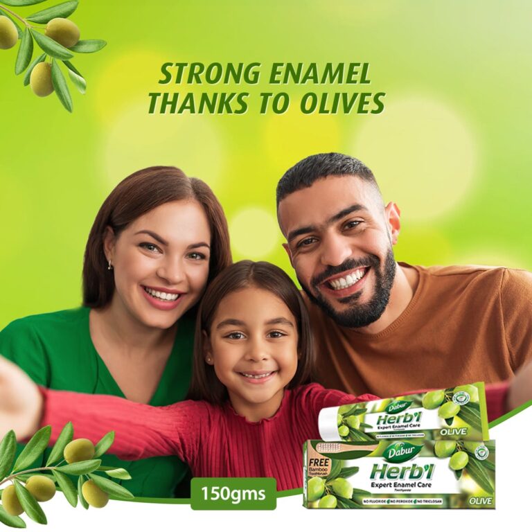Dabur Herbal Toothpaste Olive -150g + Free Toothbrush - Image 2