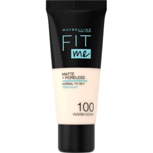 Maybelline Fit Me Matte & Poreless Foundation 100 Warm - Ivory: Flawless Coverage, Natural Matte Finish