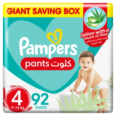 Pampers Aloe Vera Pants Diapers, Size 4, 9-14kg, Mega Box, 92 Diapers