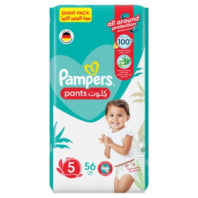 Pampers Aloe Vera Pants Diapers, Size 5, 12-18kg, Giant Pack, 56 Diapers