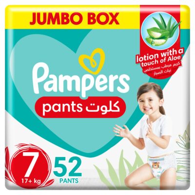Pampers Aloe Vera Pants Diapers, Size 7, 17+kg, Jumbo Pack, 52 Diapers