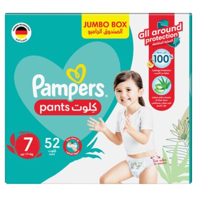 Pampers Aloe Vera Pants Diapers, Size 7, 17+kg, Jumbo Pack, 52 Diapers