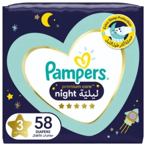 Pampers Premium Care Night Diapers, Size 3, 7-11kg, 58 Diapers