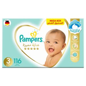 Pampers Premium Care Taped Diapers, Size 3, 6-10 kg, Mega Box, 116 Diapers