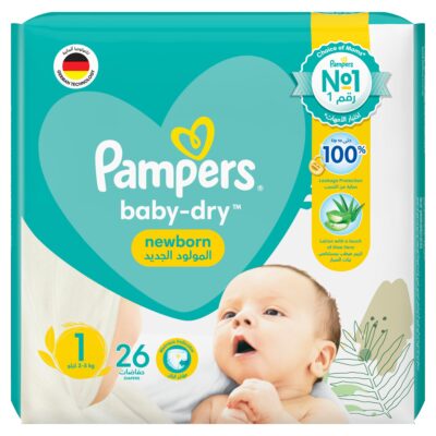 Pampers Aloe Vera Taped Diapers, Size 1, 2-5kg, 26 Diapers