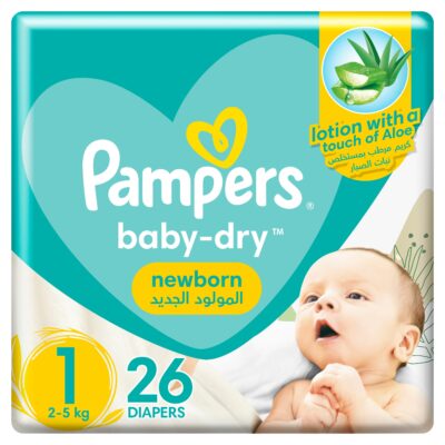 Pampers Aloe Vera Taped Diapers, Size 1, 2-5kg, 26 Diapers