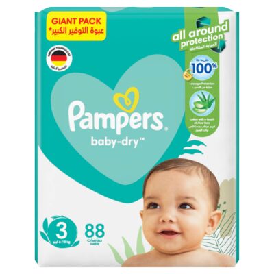 Pampers Aloe Vera Taped Diapers, Size 3, 6-10kg, Giant Pack, 88 Diapers