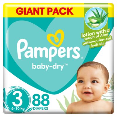Pampers Aloe Vera Taped Diapers, Size 3, 6-10kg, Giant Pack, 88 Diapers