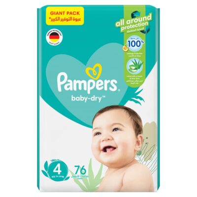 Pampers Aloe Vera Taped Diapers, Size 4, 9-14kg, Mega Pack, 76 Diapers