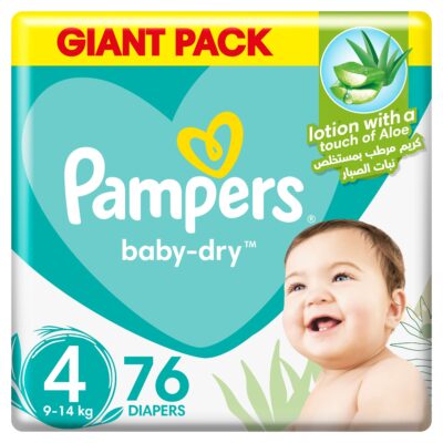 Pampers Aloe Vera Taped Diapers, Size 4, 9-14kg, Mega Pack, 76 Diapers