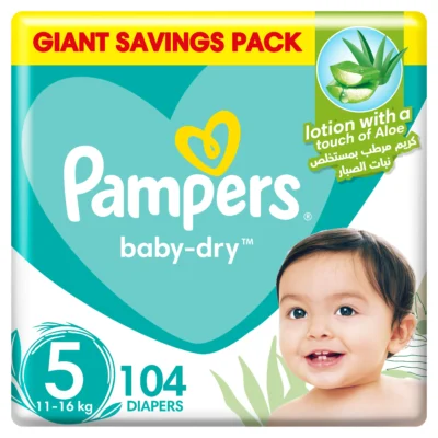 Pampers Aloe Vera Taped Diapers, Size 5, 11-16kg, Mega Box, 104 Diapers