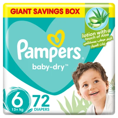 Pampers Aloe Vera Taped Diapers, Size 6, 13+kg, Mega Box, 72 Diapers