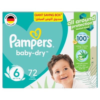 Pampers Aloe Vera Taped Diapers, Size 6, 13+kg, Mega Box, 72 Diapers