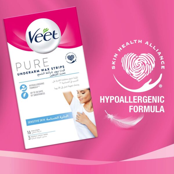 Veet Pure Wax Strips for Underarm Hair Removal, Sensitive Skin - 16 pcs - Image 2