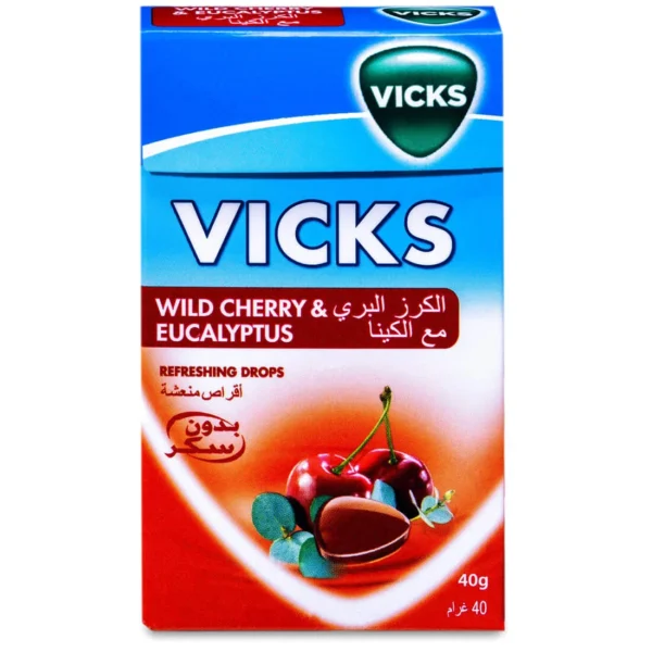 Vicks Lozenges Cherry Sugar-Free 40 gm - Instant Throat Relief - Image 1