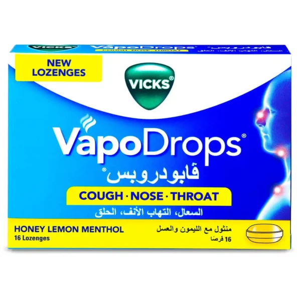 Vicks VapoDrops Honey Lemon 16 Lozenges - For Sore Throat Relief - Image 1