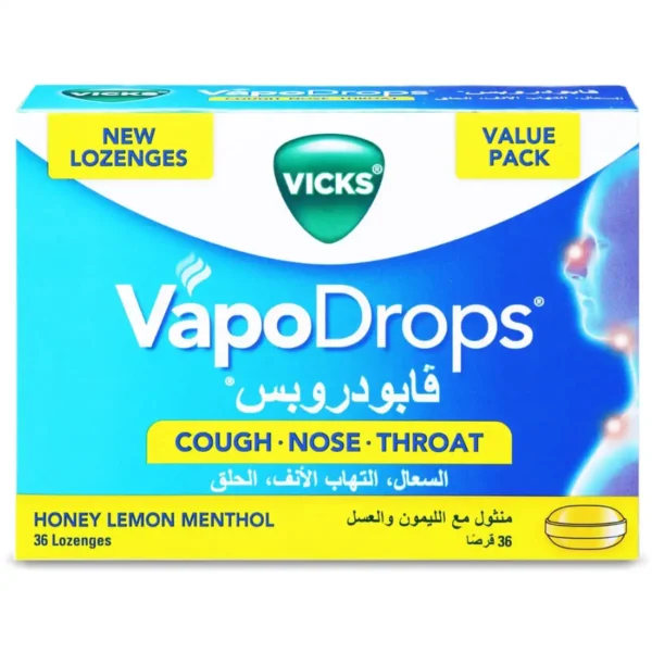 Vicks VapoDrops Honey Lemon Lozenges 36 pcs - Cough & Sore Throat Relief - Image 1