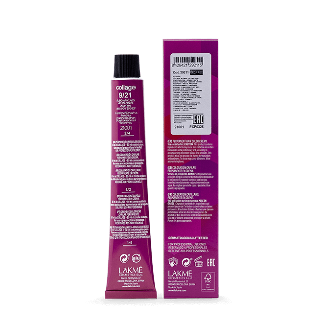 56920_lakme_collage2092120violet20ash20very20light20blonde2060ml_box_back لاكمي كولاج صبغة شعر أشقر رمادي بنفسجي فاتح 60 مل - الصورة 1