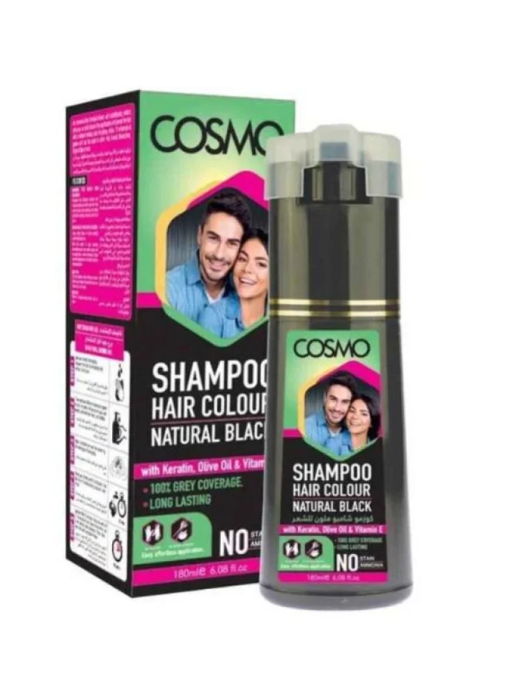 f50c9636-7ecb-49bd-aa68-aab28ee1e6a4-741 كوزمو شامبو صبغة شعر أسود طبيعي 180مل، تغطية كاملة للشيب - الصورة 1