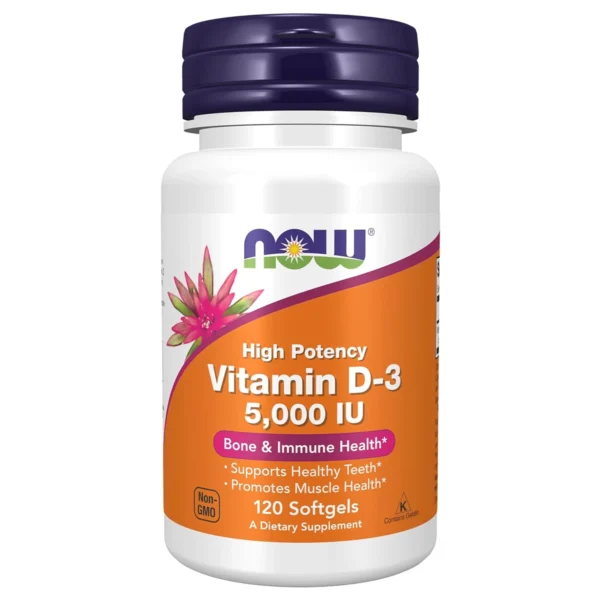⁦Now Foods فيتامين D-3 5000 وحدة دولية أقراص لدعم المناعة والعظام⁩ - الصورة ⁦1⁩